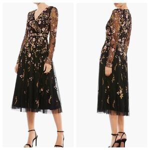 Mac Duggal 31503 Floral Embroidered Surplice V Neck Midi Dress Size 8 NWT